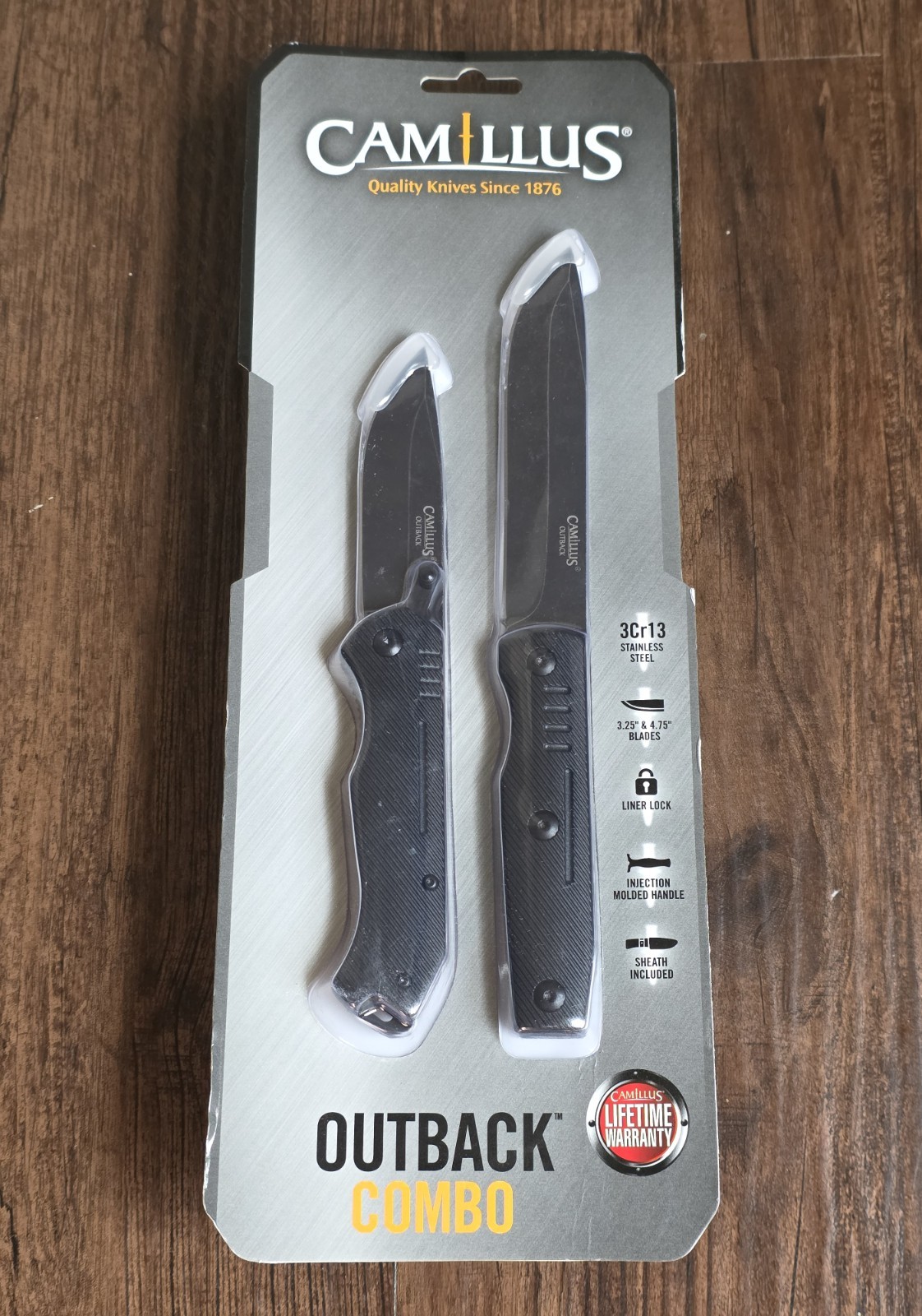 Camillus Outback Folding & Fixed Combo-2 Pack Black Knife Set w/ Sheath #19020