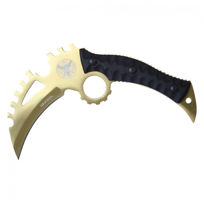 Tactical Knife | Wartech 8.25″ Overall Full Tang Gold Combat Military Karambit