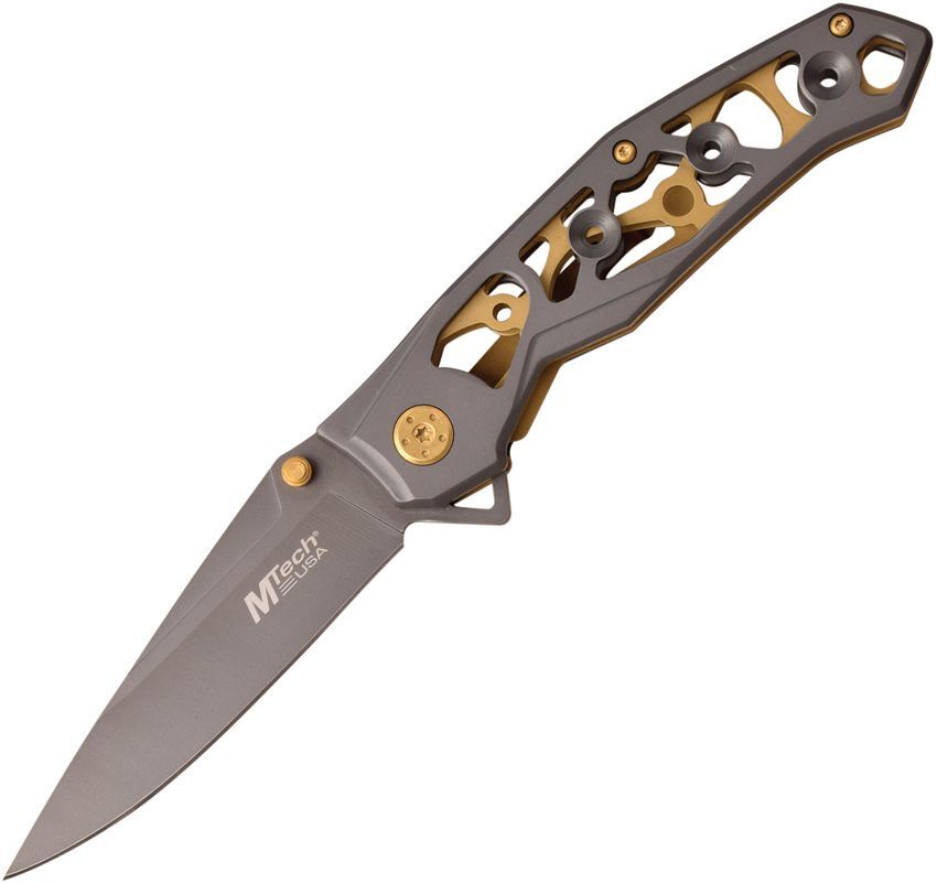 MTech Linerlock Folding Knife Satin Stainless Steel Blade Aluminum – MT-1176GY