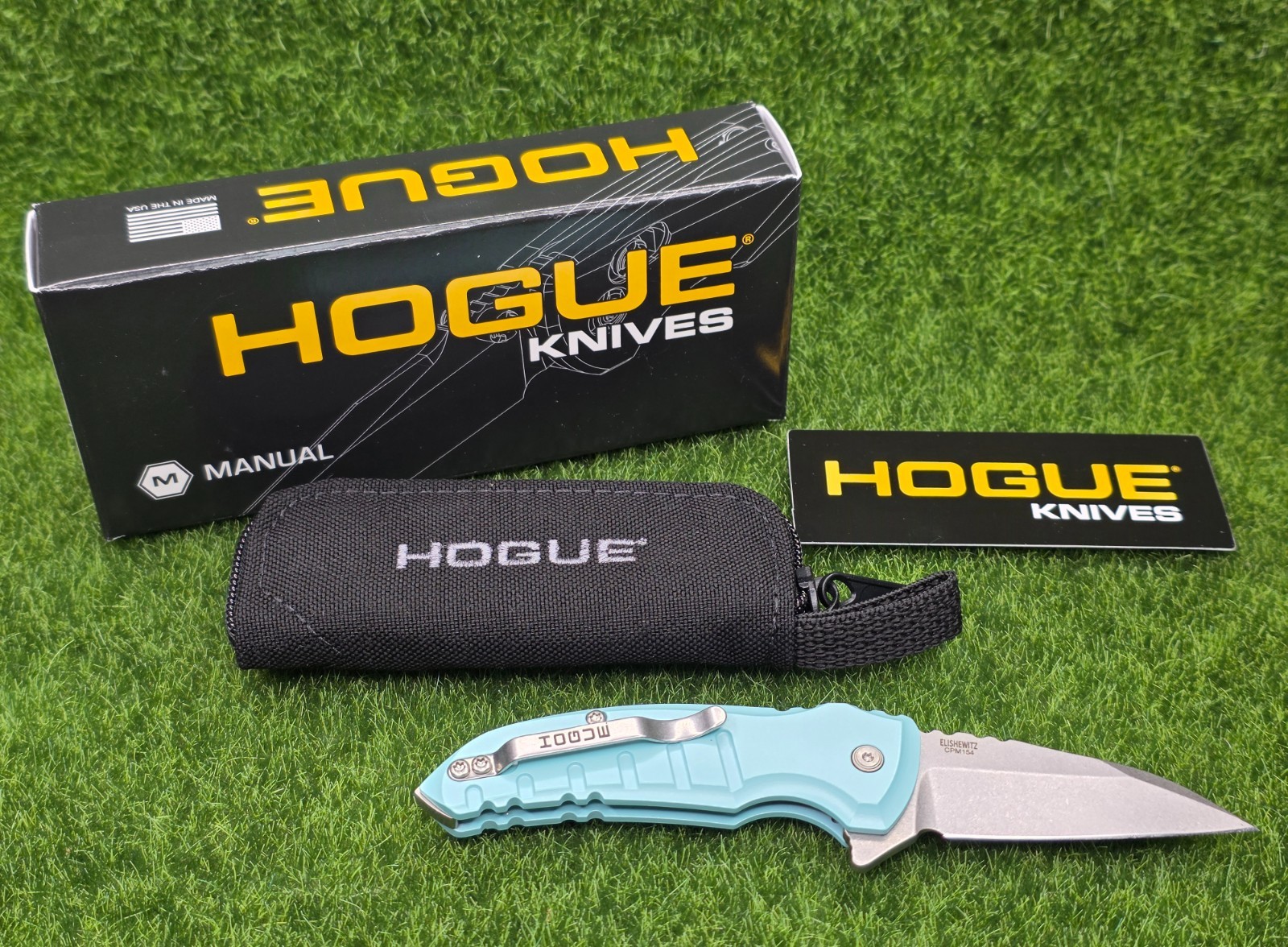Hogue X1 Microflip Knife 2.75″ Wharncliffe CPM, Stone Tumbled, Aquamarine #24163