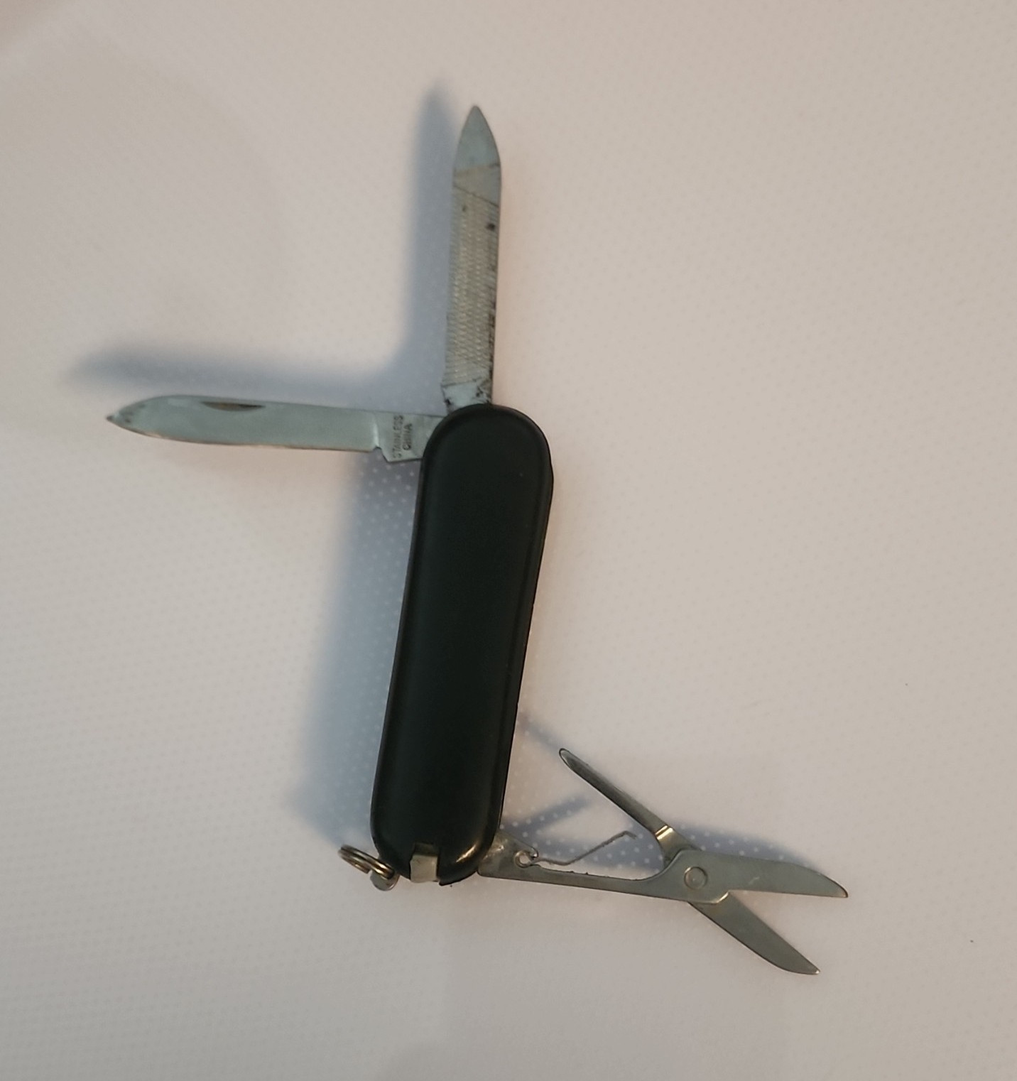 Black Keychain Folding Multi-Tool w/ 2in Straight Edge SS Blade, 3 Tools