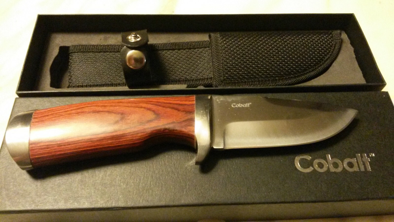 NEW Cobalt 8 inch 440 Stainless Steel Drop Point Knife with Fixed Wood Handle