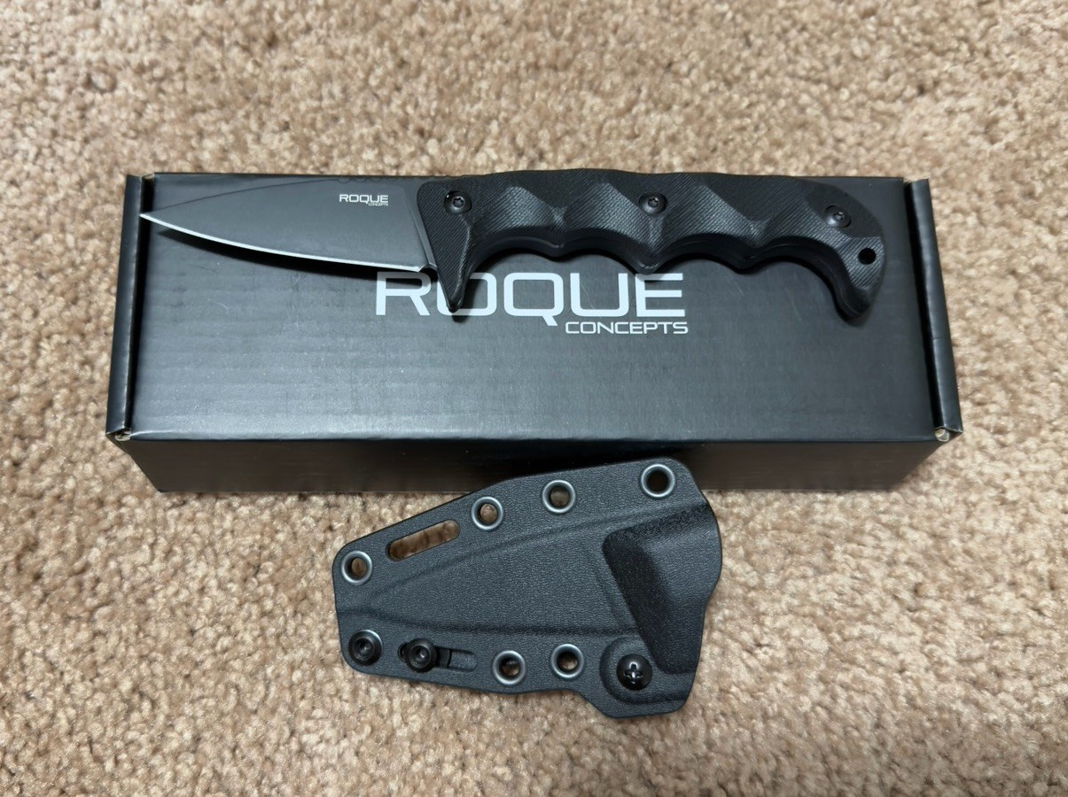 Rogue Concepts RG-001 Tactical Fixed Blade Knife 9in Black G10 w/ Sheath