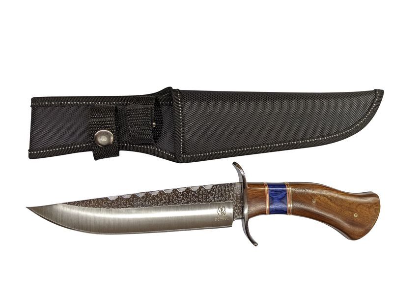 Bowie Knife | 13″ Overall Gentleman Fixed-Blade Hunter Skinner Wood/Blue Handle