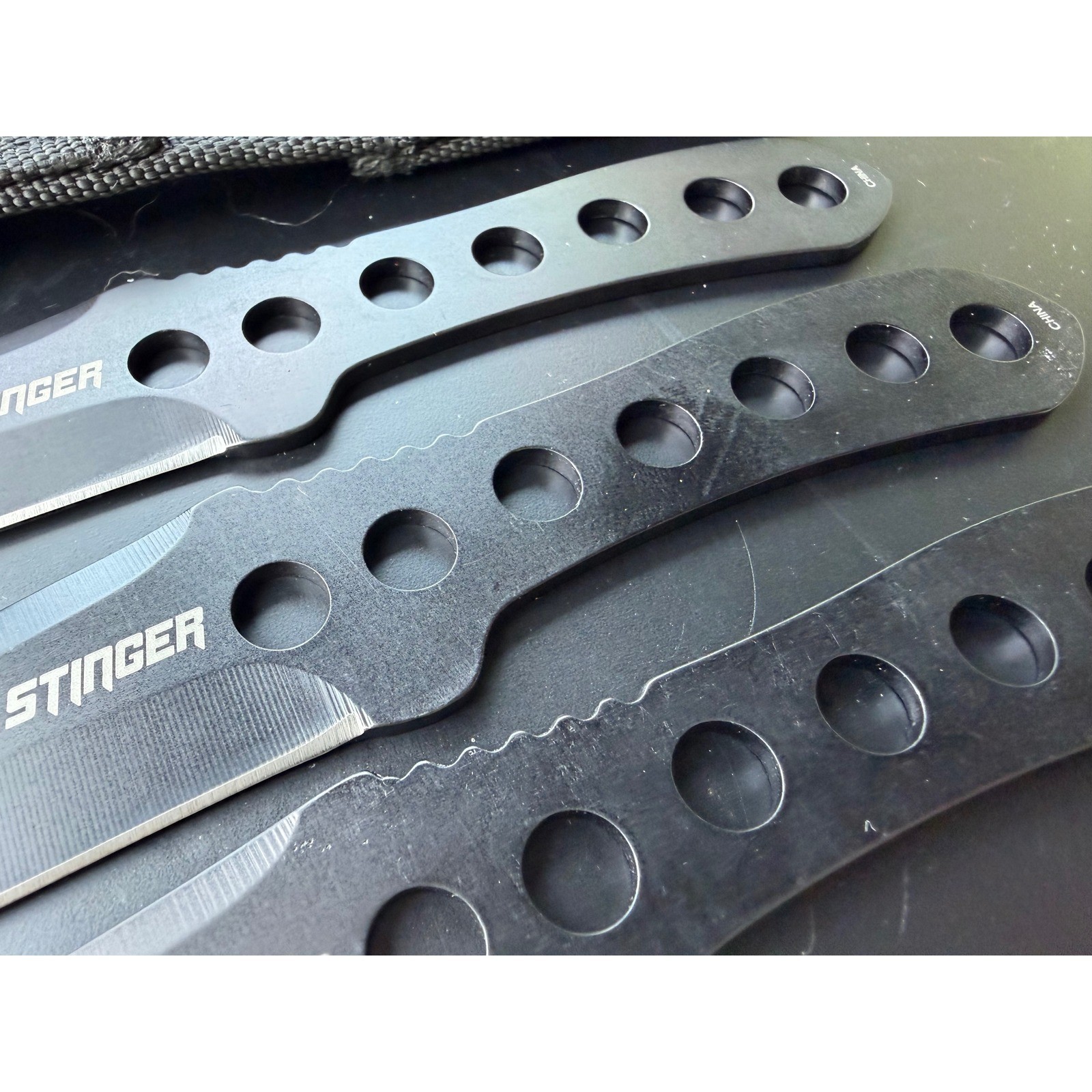 TRS.X8 Stinger Black 3 Pc Full Tang Fixed Blade Knife Set Sheath