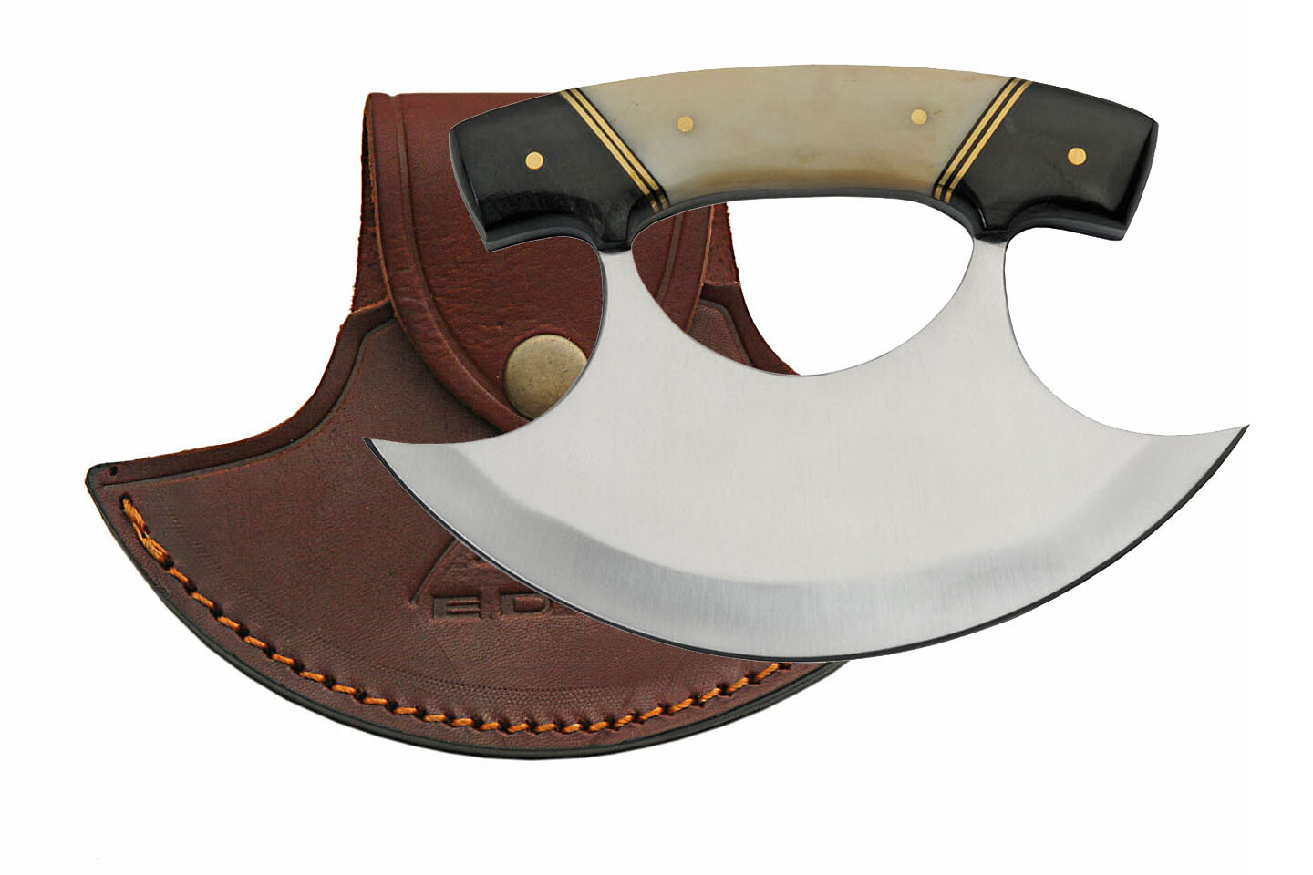 Hunting Knife | 5.5″ Ulu Knife Bone/Horn Handle Alaskan Inuit Eskimo + Sheath