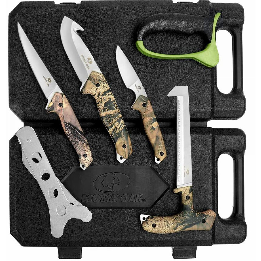 MOSSY OAK 8PC Hunting Field Dressing Kits Steel Stick Caping Knife Wood/Bone Saw