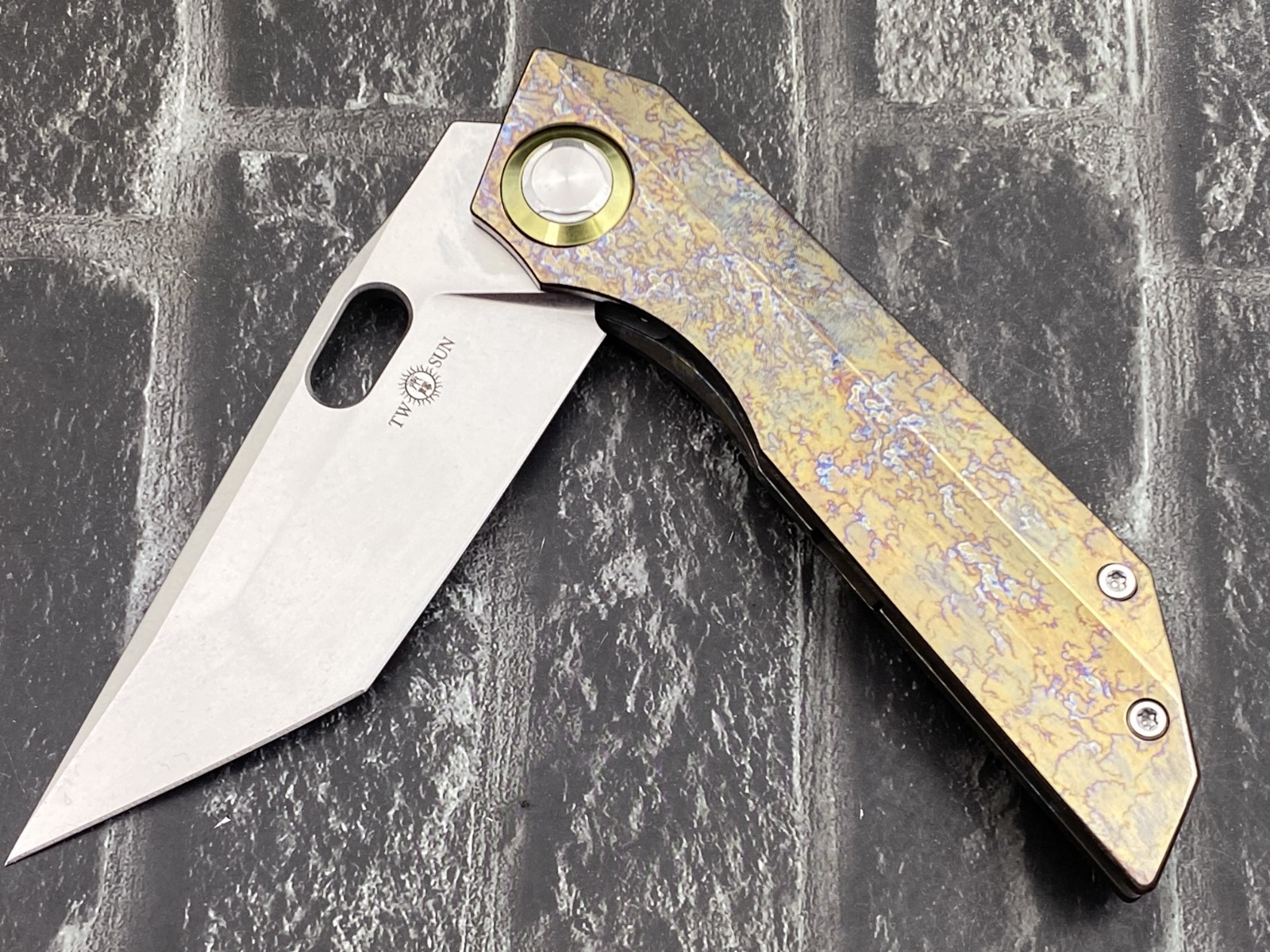 TwoSun TS300-M390-Yellow-SW Folding Knives M390 Blade Titanium Handle Knife