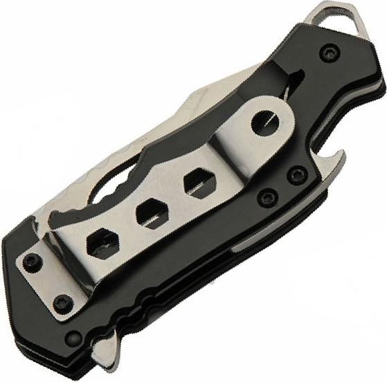 Pocket Knife | 2.25in Silver Blade Spring-Assist Black Handle Bottle Opener EDC