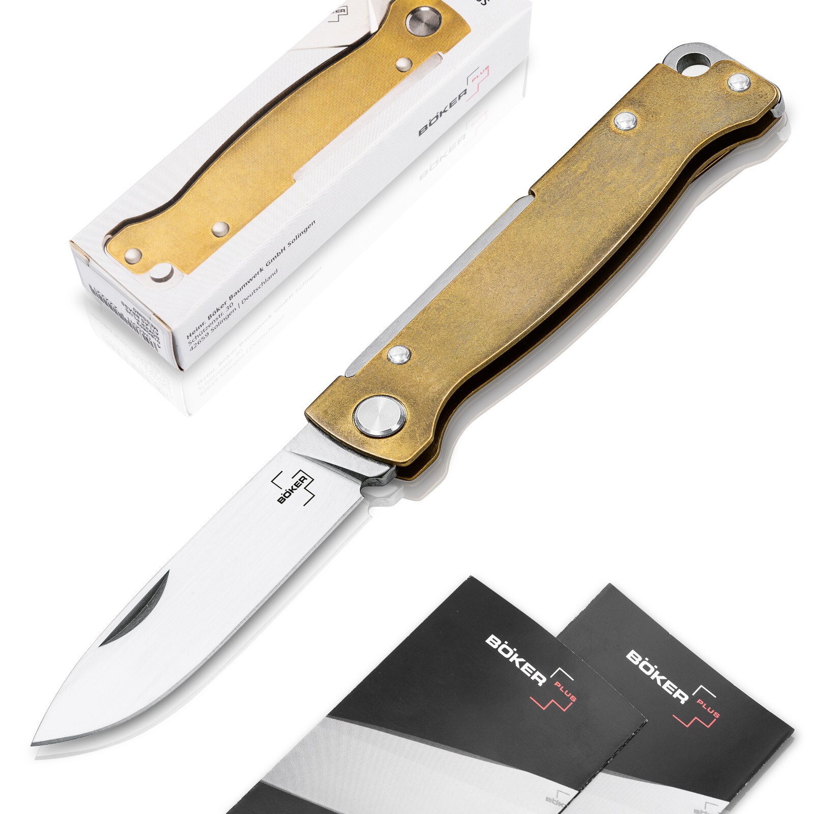 Boker Plus Atlas Brass Pocket Knife 2.76″ Blade 12C27 Slipjoint Folder – 01BO853