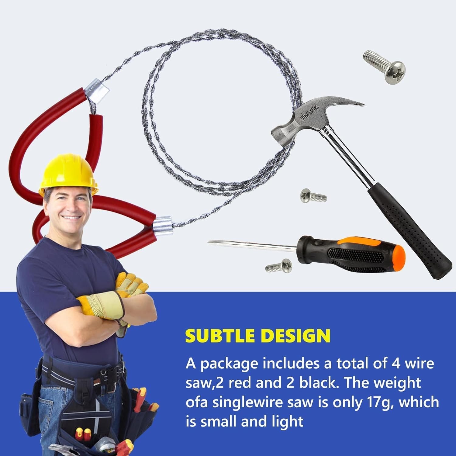 4 Pcs Stainless Steel Cable Saw, Metal ['Red', 'Black']