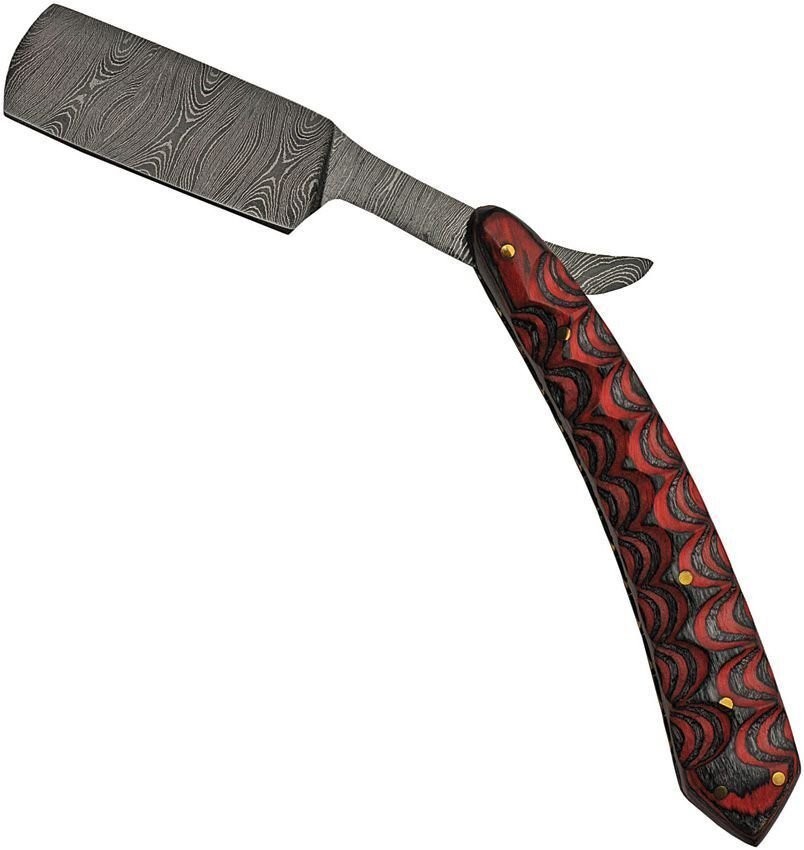 Damascus Black & Red Sculpted Pakkawood Folding Razor Pocket Knife – DM-1250