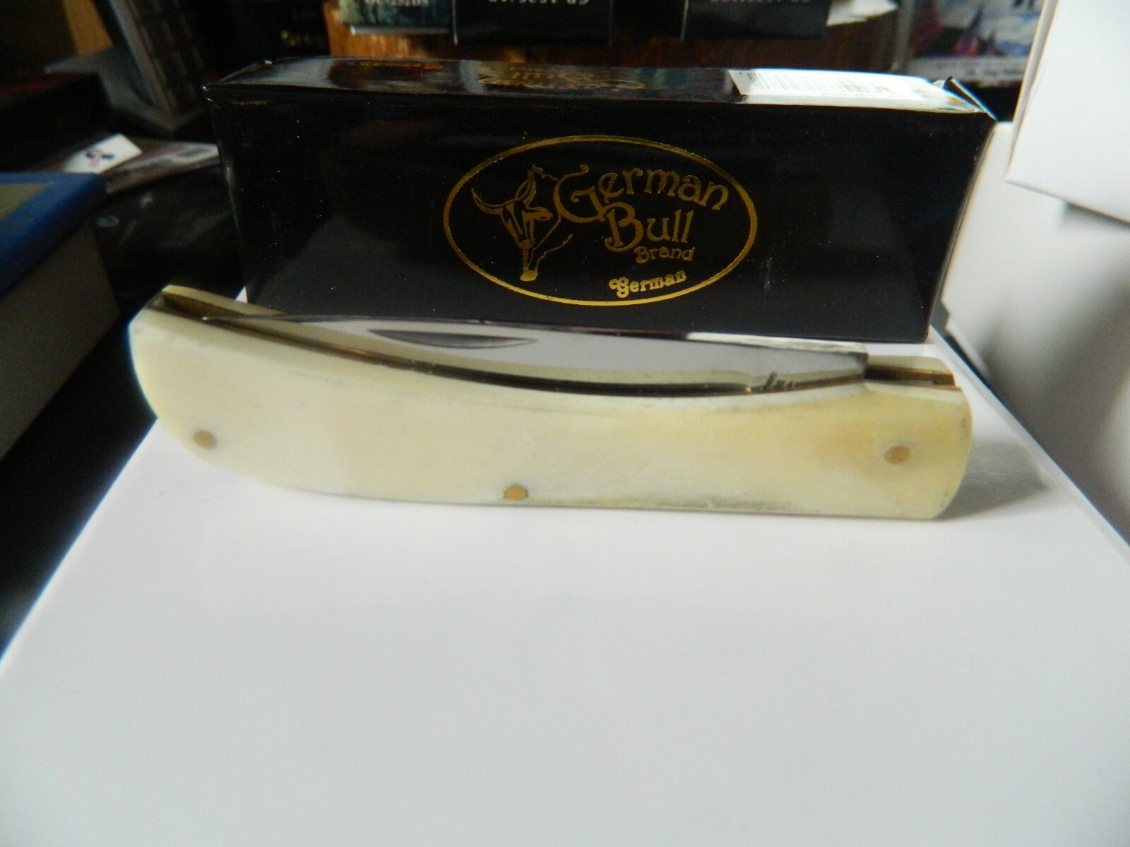 GERMAN BULL POCKET KNIFE MADE IN GERMANY SOD BUSTER 3.63 440HC WHITE SMOOTH BONE