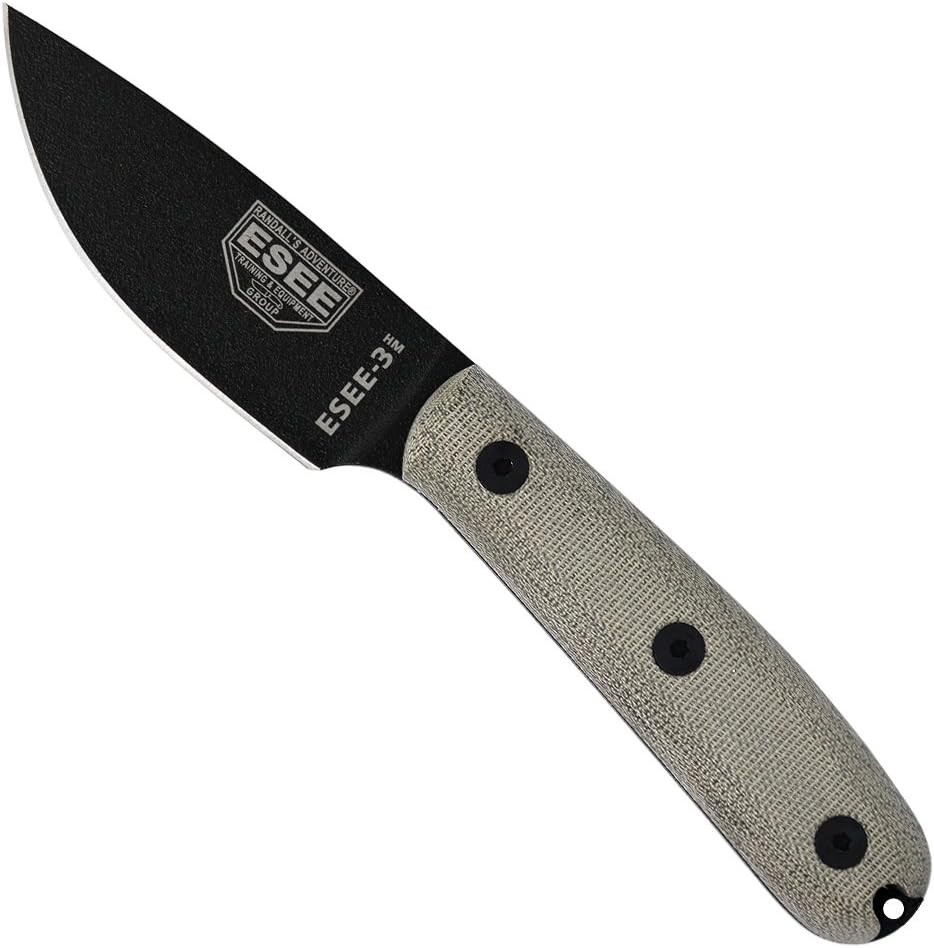 ESEE-3HM Modified Handle Bushcraft Knife Black Kydex Sheath