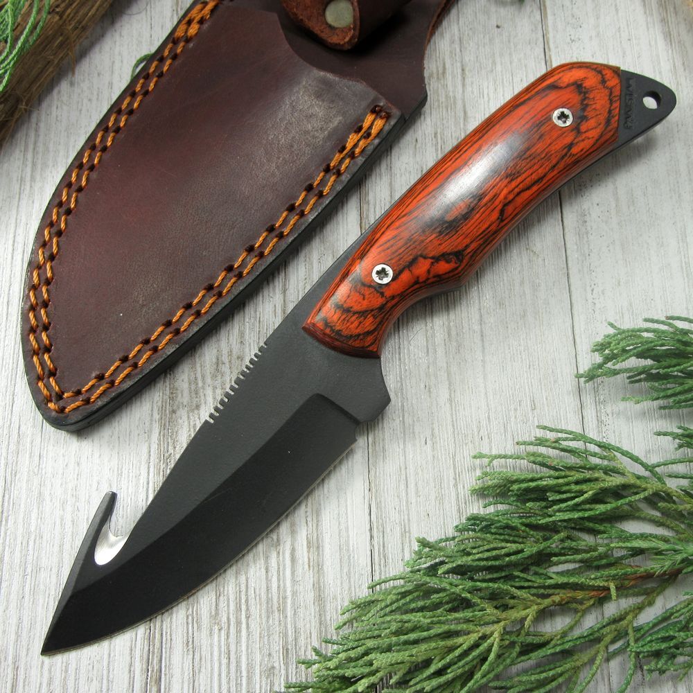 FIXED-BLADE HUNTING KNIFE Counter Strike CSGO Black Gut Hook Blade Wood Survival