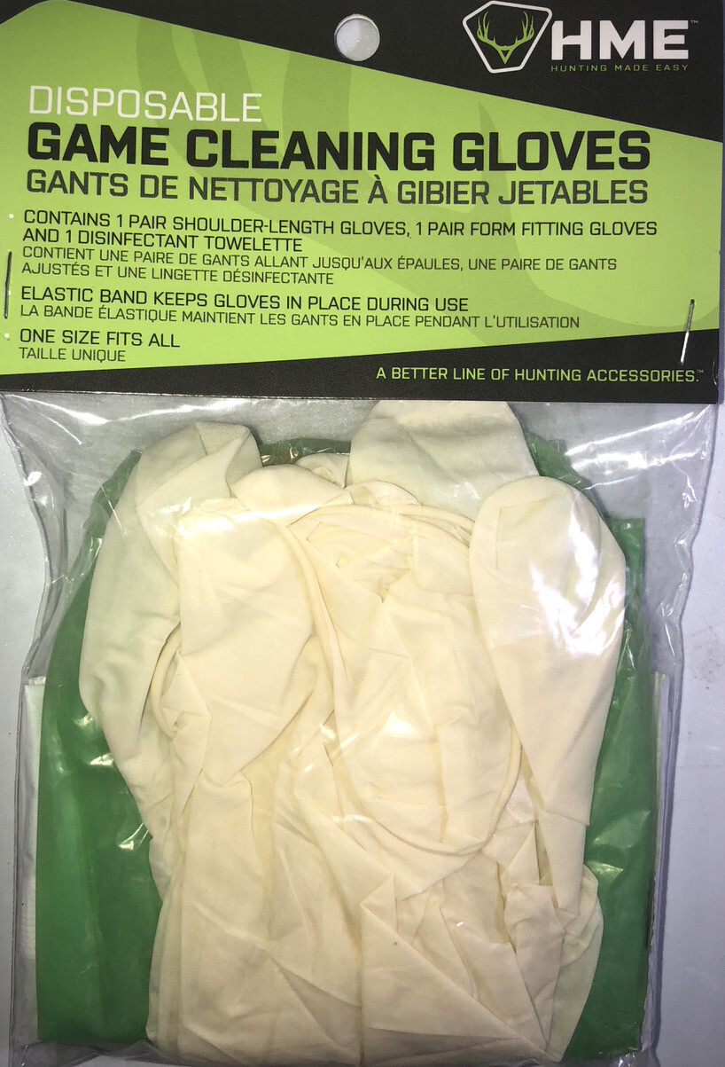 8 Pks Of HME #HME-GCG Game Cleaning Gloves w/Wrist & Shoulder Length & Wet Wipe