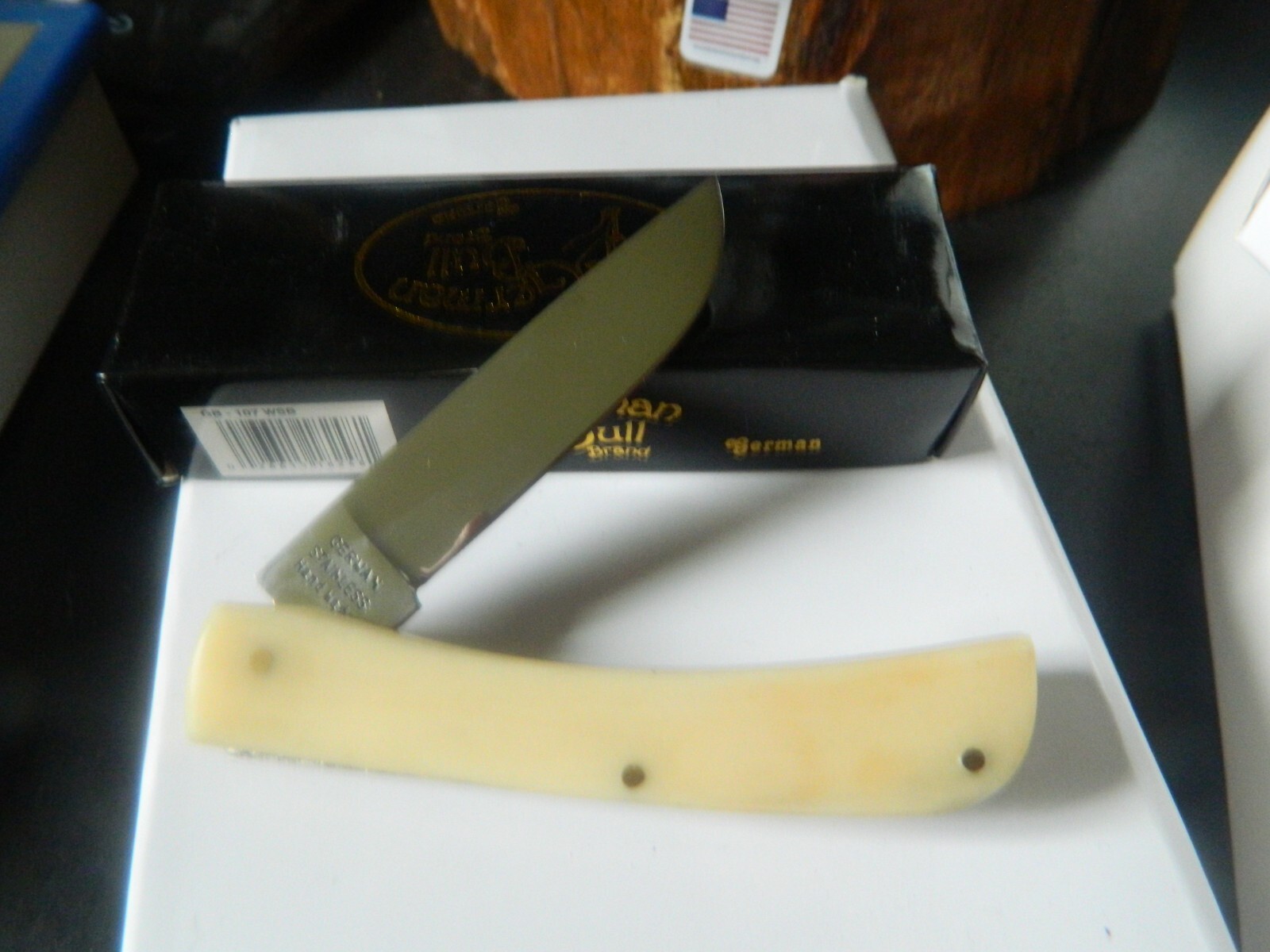 GERMAN BULL POCKET KNIFE MADE IN GERMANY SOD BUSTER 3.63 440HC WHITE SMOOTH BONE
