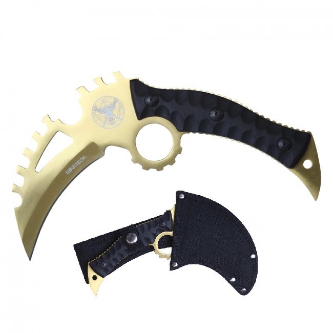Tactical Knife | Wartech 8.25″ Overall Full Tang Gold Combat Military Karambit