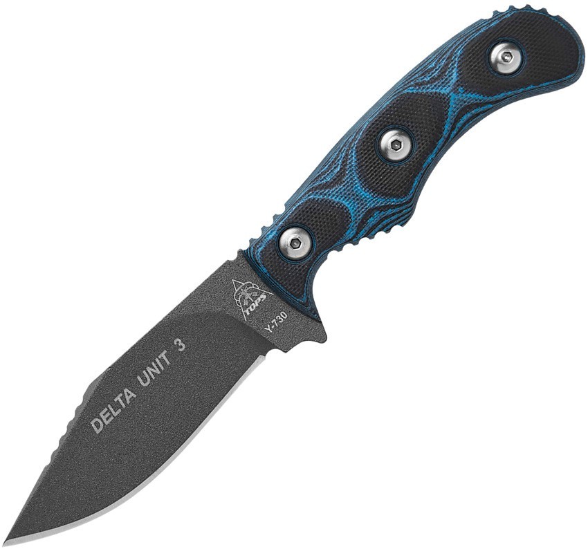TOPS Delta Unit 3 DEUT-03 3.5″ Carbon Black Blue G10 Tactical Fixed Knife