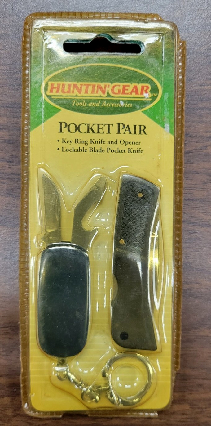 Huntin’ Gear Pocket Pair Lock Blade Pocket Knife / Key Ring Knife & Opener NEW