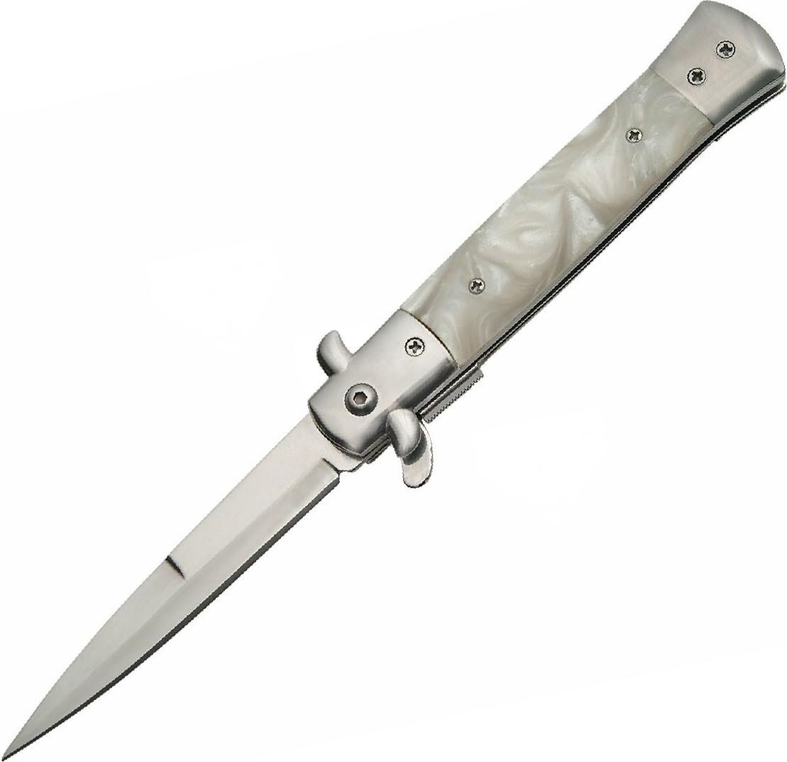 Spring-Assist Folding Pocket Knife White Pearl Stilleto Stainless Steel Blade