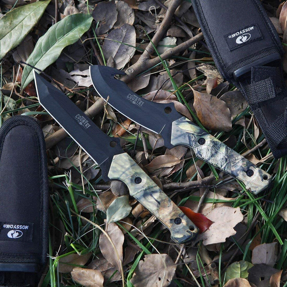 MOSSY OAK Fixed Blade Outdoor Hunting Knife Set,2 Pcs Full Tang Handle Sheath