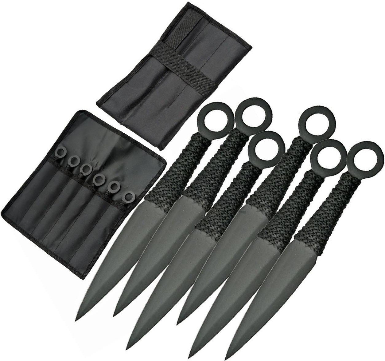 Throwing Knife Set Kunai 6-Pc. Black Stainless Steel Blade Full Tang + Sheath