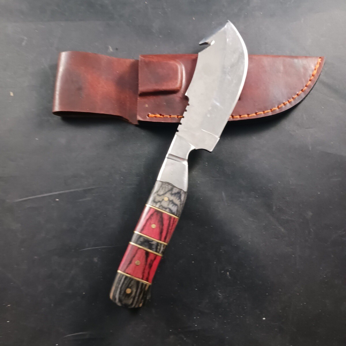 Deer Creek Hand Made Full Tang Hunting Knife With Leather Sheath wood handle-VA8