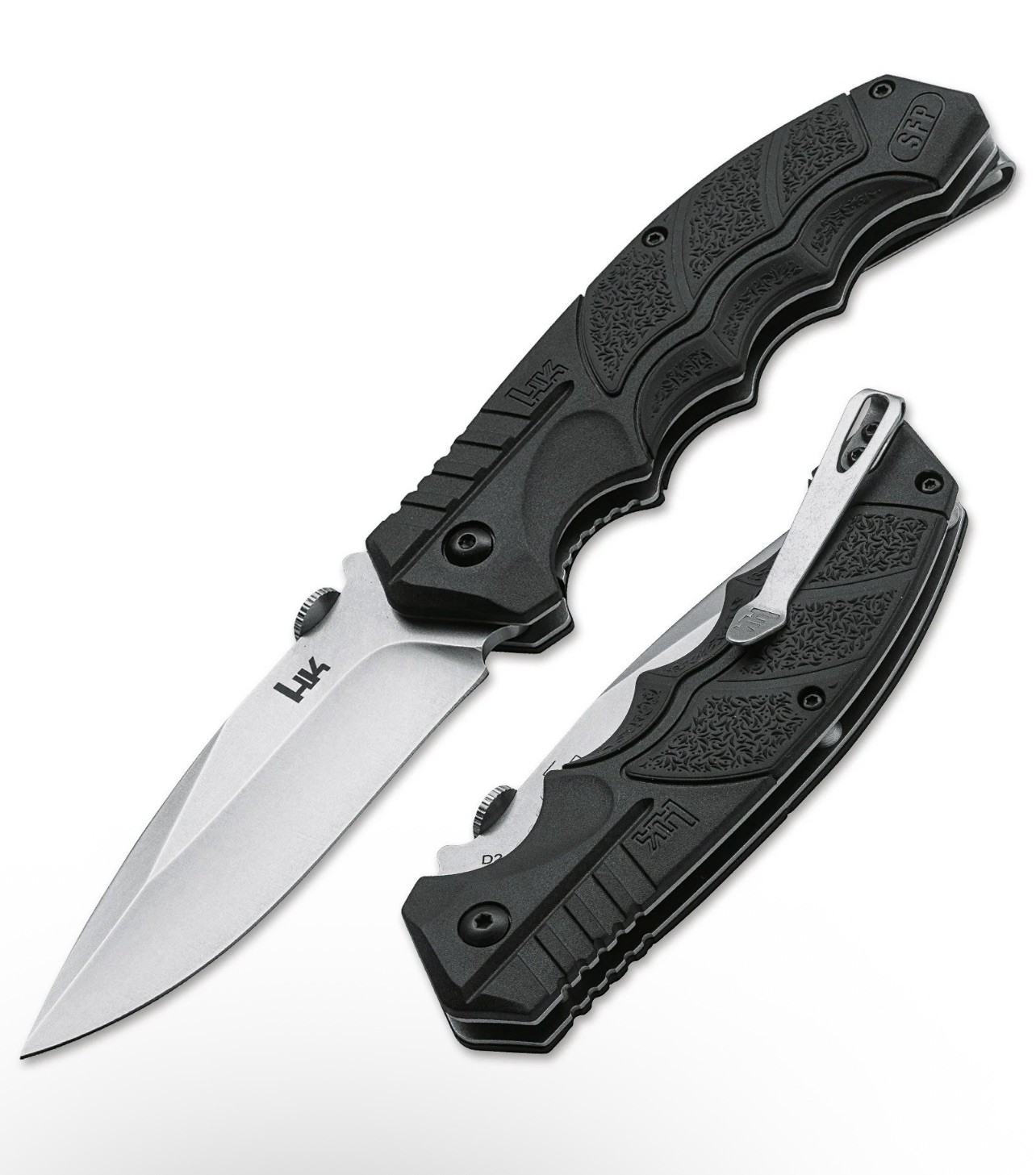 HECKLER & KOCH SFP Tactical Folder Pocket Knife 3.62″ D2 Blade TPR Handle Black