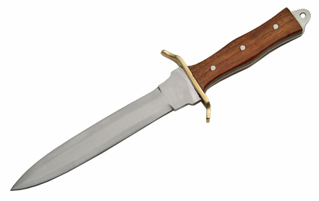 Commando Dagger | 11.5″ Double Edge Blade Knife Wood Handle Full Tang + Sheath