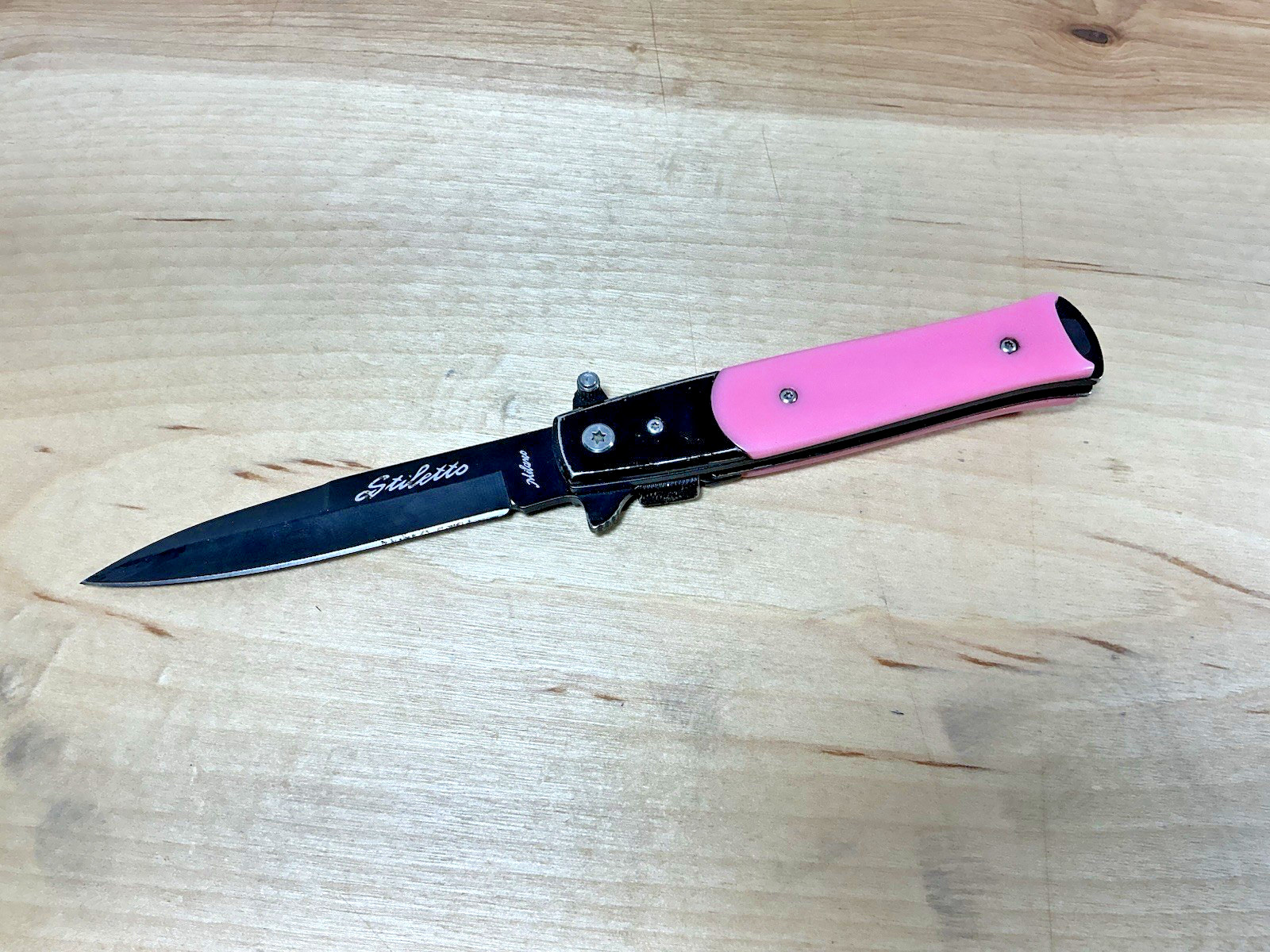 Pink Italian Style Stiletto Spring Assisted Folding Pocket Knife 3CR13 Steel