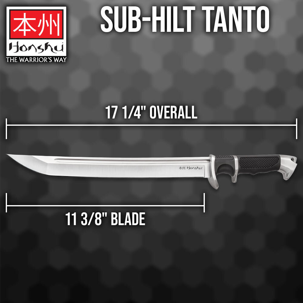 Honshu Sub-Hilt Tanto Knife | 7CR13 Stainless Steel | Leather Sheath | 17 1/4″