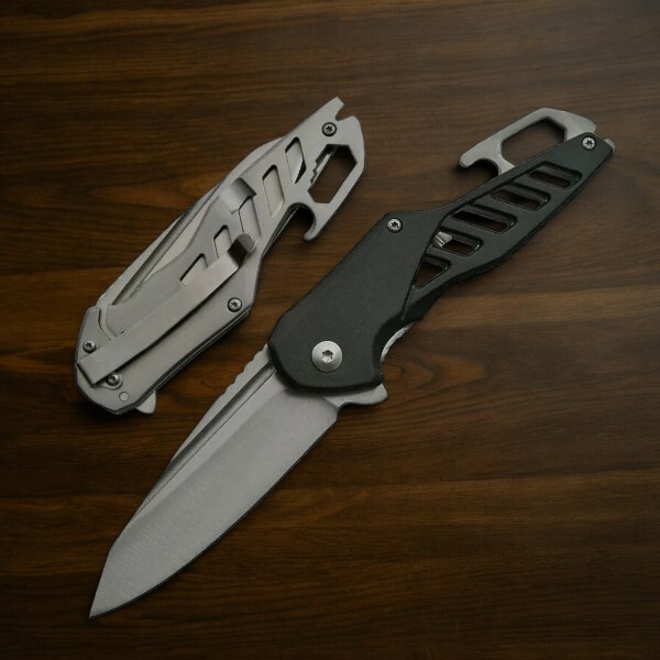 SPRING ASSIST FOLDING KNIFE 3″ Blade Black EDC Tactical Utility + Bottle Opener