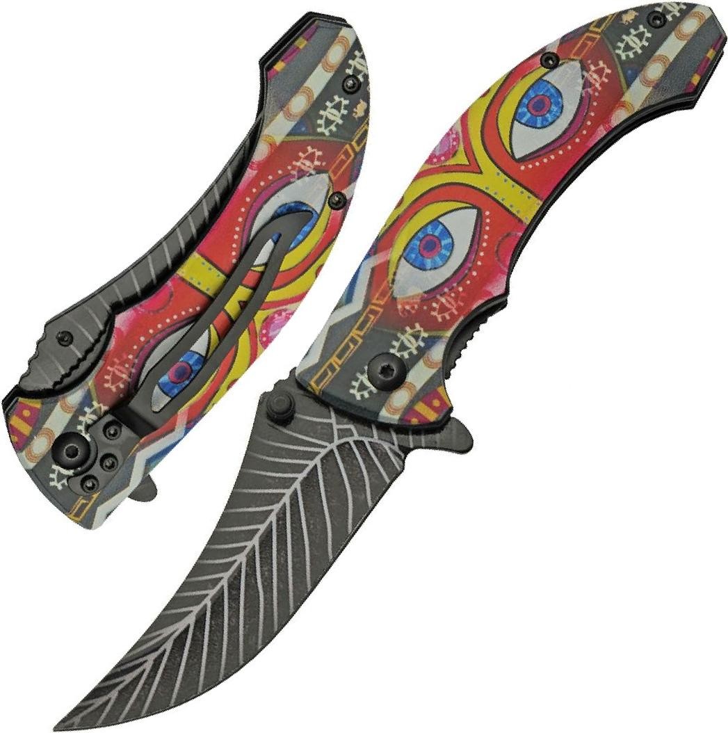 Spring-Assist Folding Pocket Knife | Red Spirit Eyes 3.75in Stainless Blade