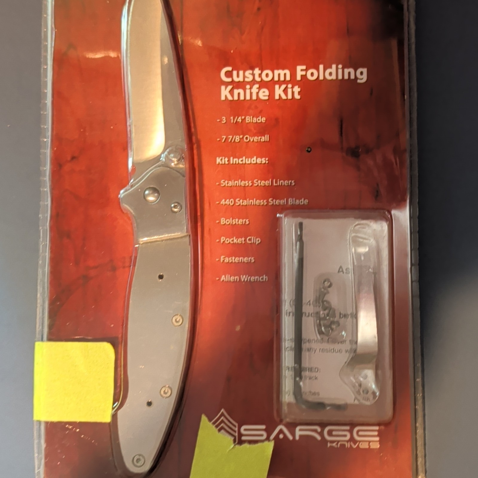 Sarge Knives Custom Folding Knife Kit SK-110 3 1/4in 440 SS, Pocket Clip