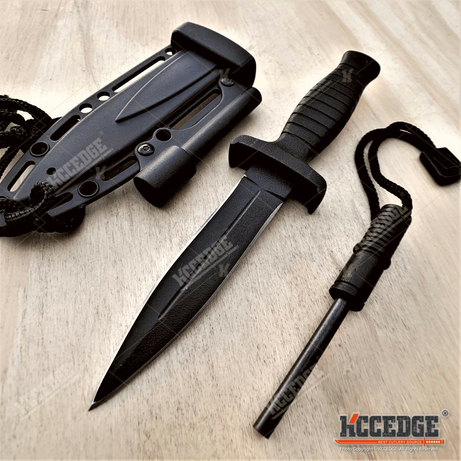7″ Double Edge Tactical Knife w/ Fire Starter Camping Knife Fixed Blade Knife