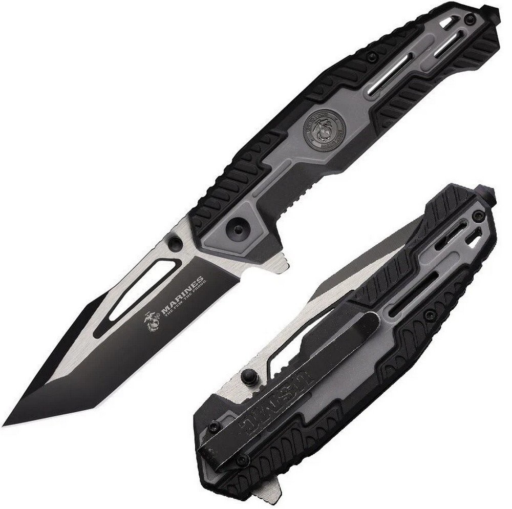 USMC Linerlock Assisted Folding Knife 3Cr13 Steel Blade FRN Handle – M-A3001GY