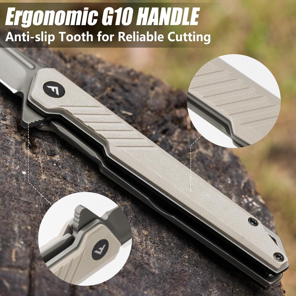 FLISSA Tactical Folding Knife Pocket Knife D2 Steel Blade G10 Handle Pocket Clip