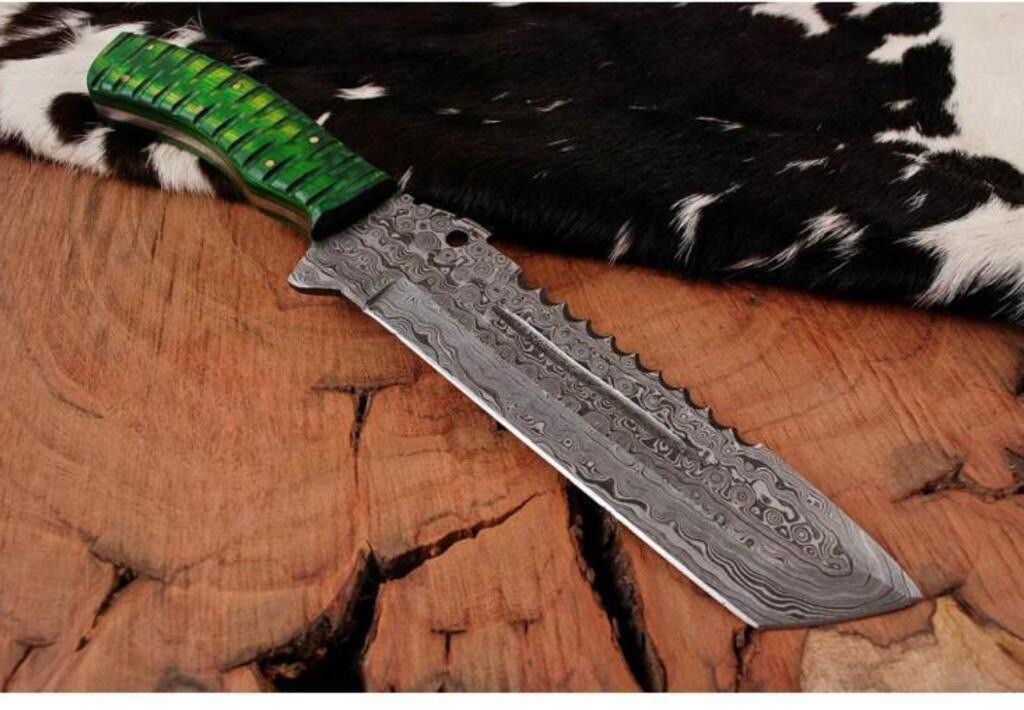 HANDMADE DAMASCUS STEEL TRACKER KNIFE HUNTING SURVIVAL FIXED BLADE BUSHCRAFT 12”
