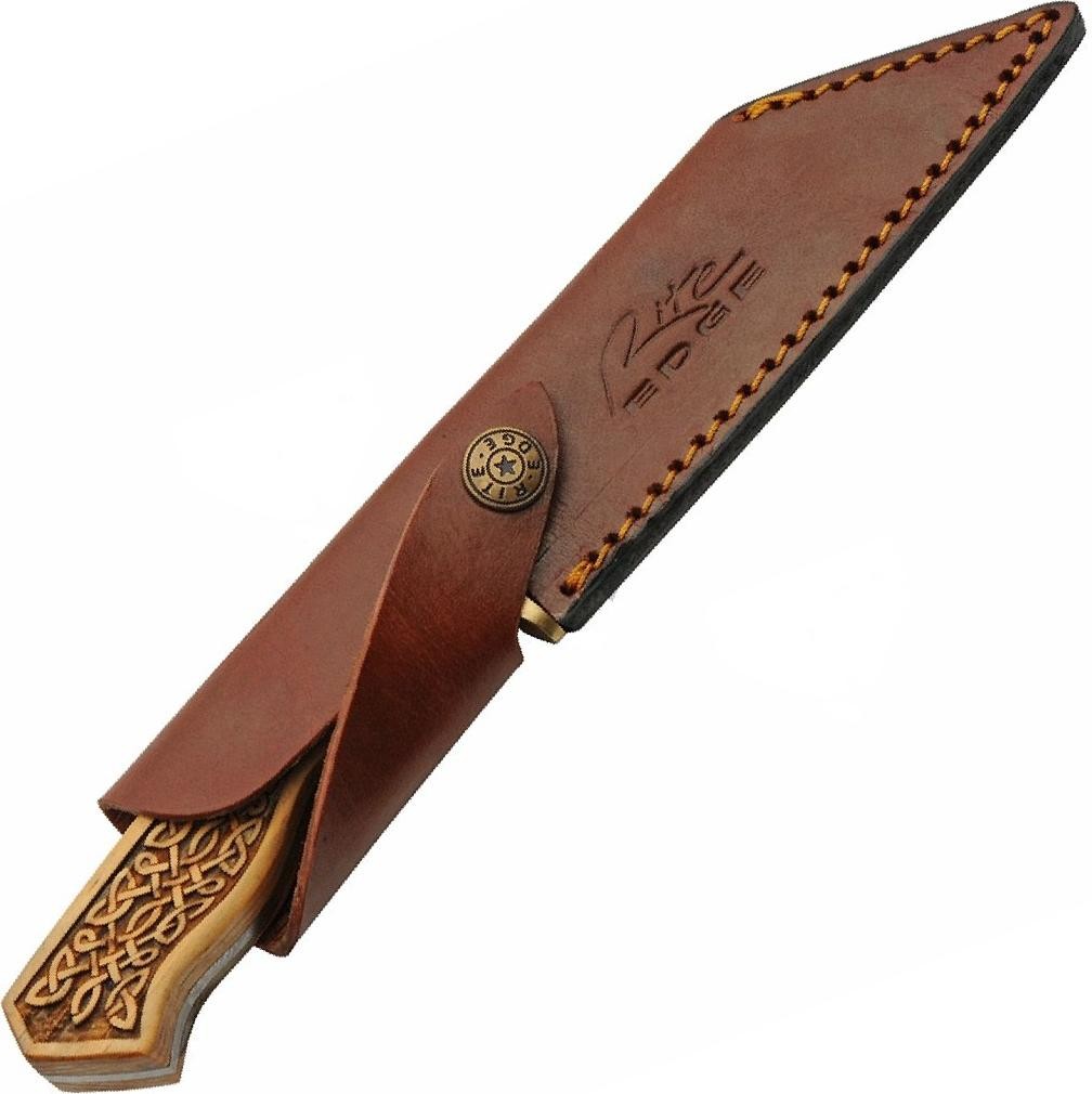 Seax Knife 4.5in Damascus Steel Blade Wood Handle Viking Saxon + Leather Sheath