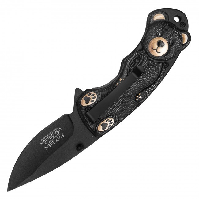 6.75” Black Bear 3-D Printed Graphic Spring Assisted Pocket Knife w/clip