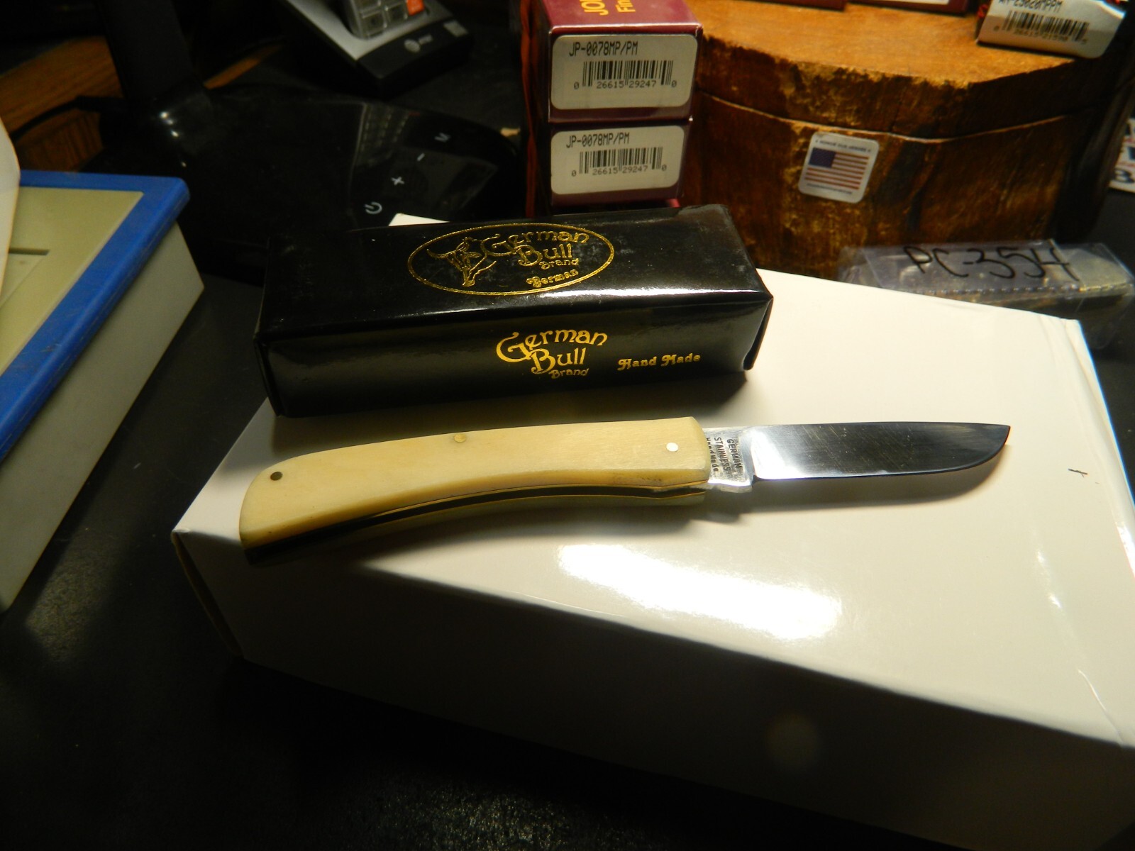 GERMAN BULL POCKET KNIFE MADE IN GERMANY SOD BUSTER 3.63 440HC WHITE SMOOTH BONE