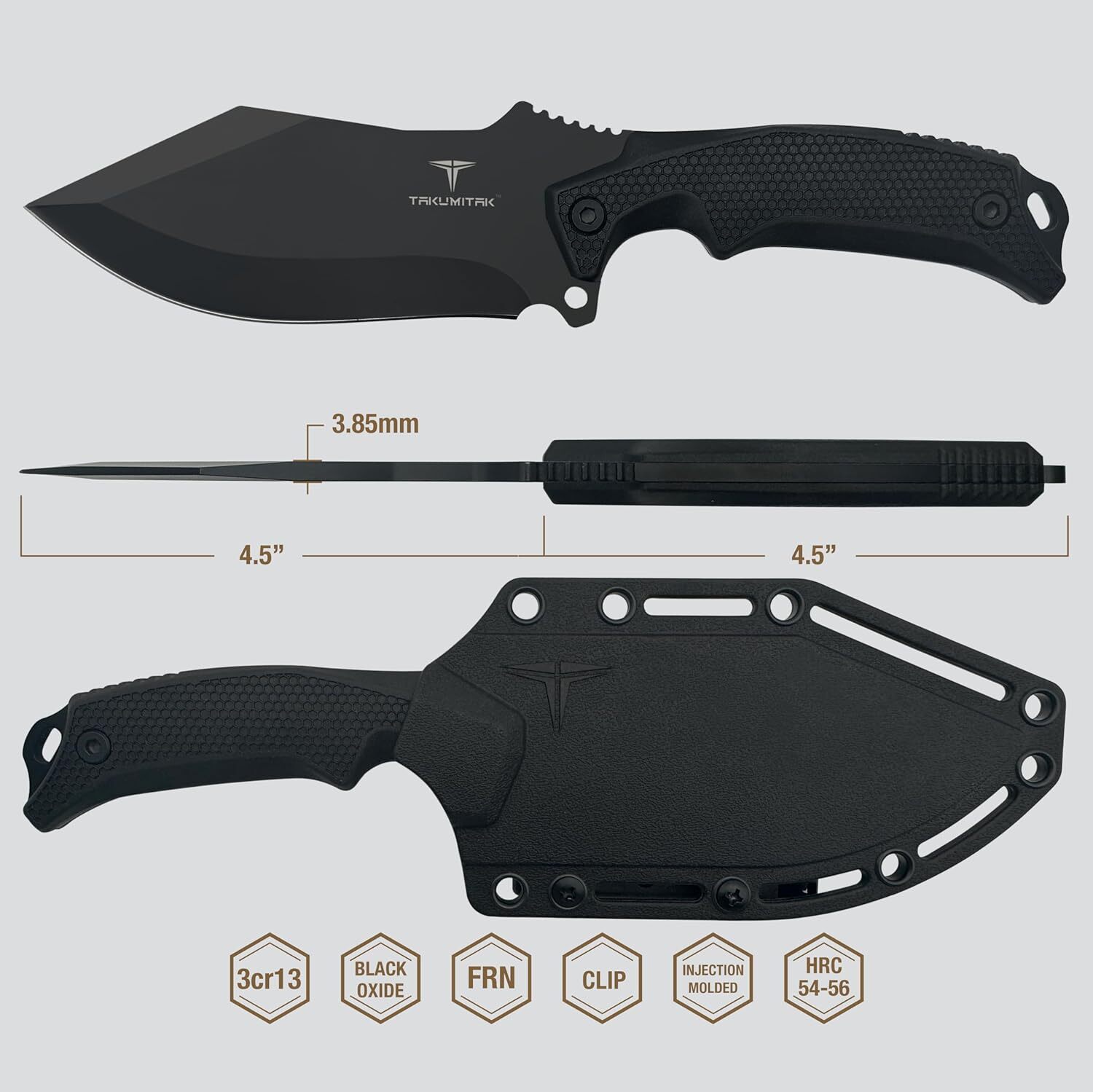 TAKUMITAK 9″ Full Tang Hunting Survival Cleaver Knives w/ MOLLE Webbing Clip