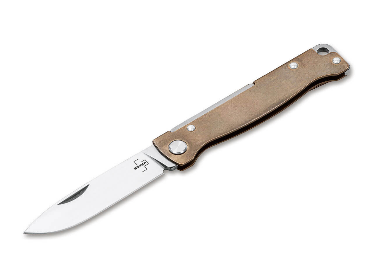 Boker Plus Atlas Brass Pocket Knife 2.76″ Blade 12C27 Slipjoint Folder – 01BO853