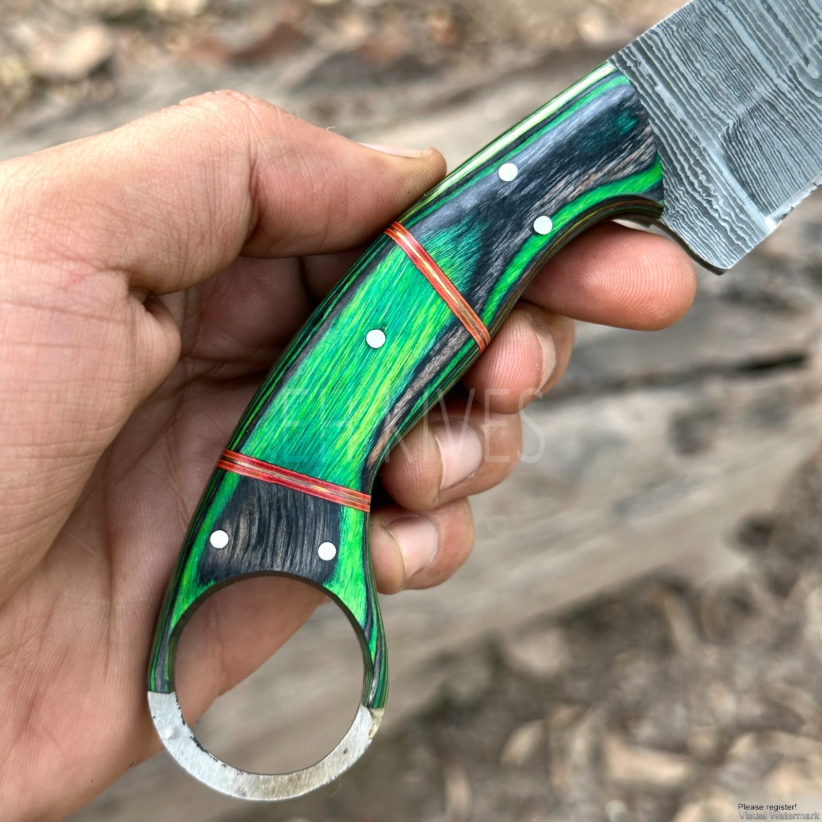 8” Damascus Steel Hunting Skinner Knife – Custom Fixed Blade – Gift for Men