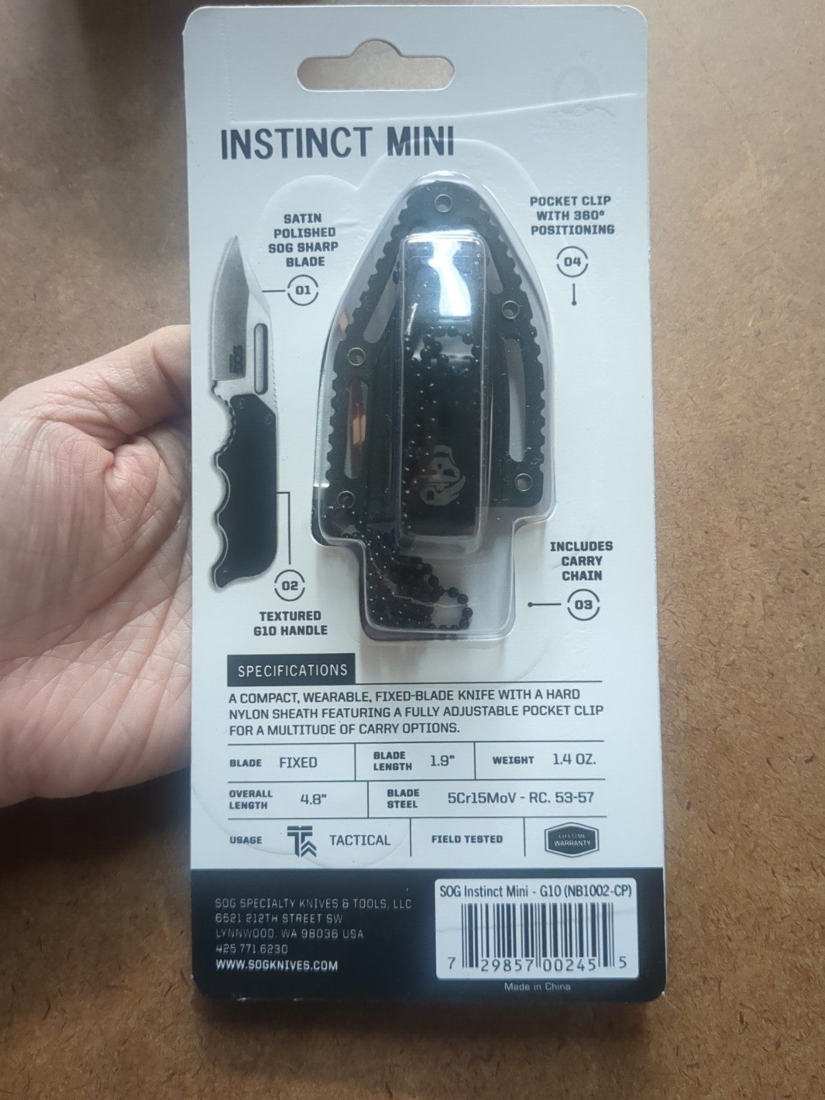SOG Instinct Mini Small Fixed Blade Knife- 8.75 Inch x 1 Inch x 4 Inch Full Tang