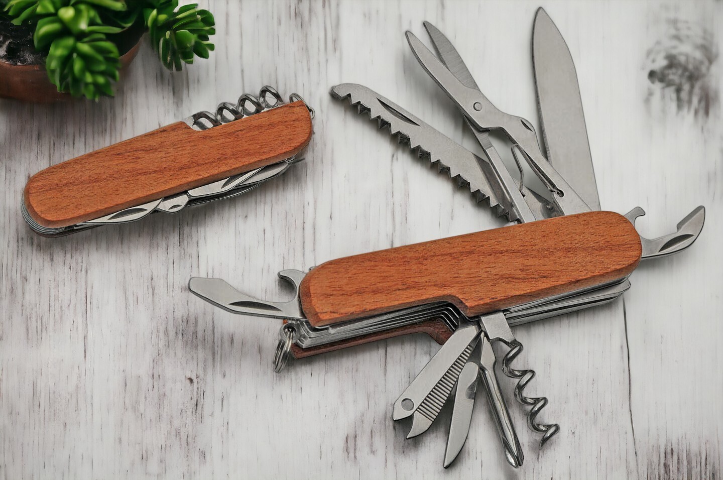 Multi-Function Camp Army Knife | 3.5″ Wood Handle Engrave Multi-Tool