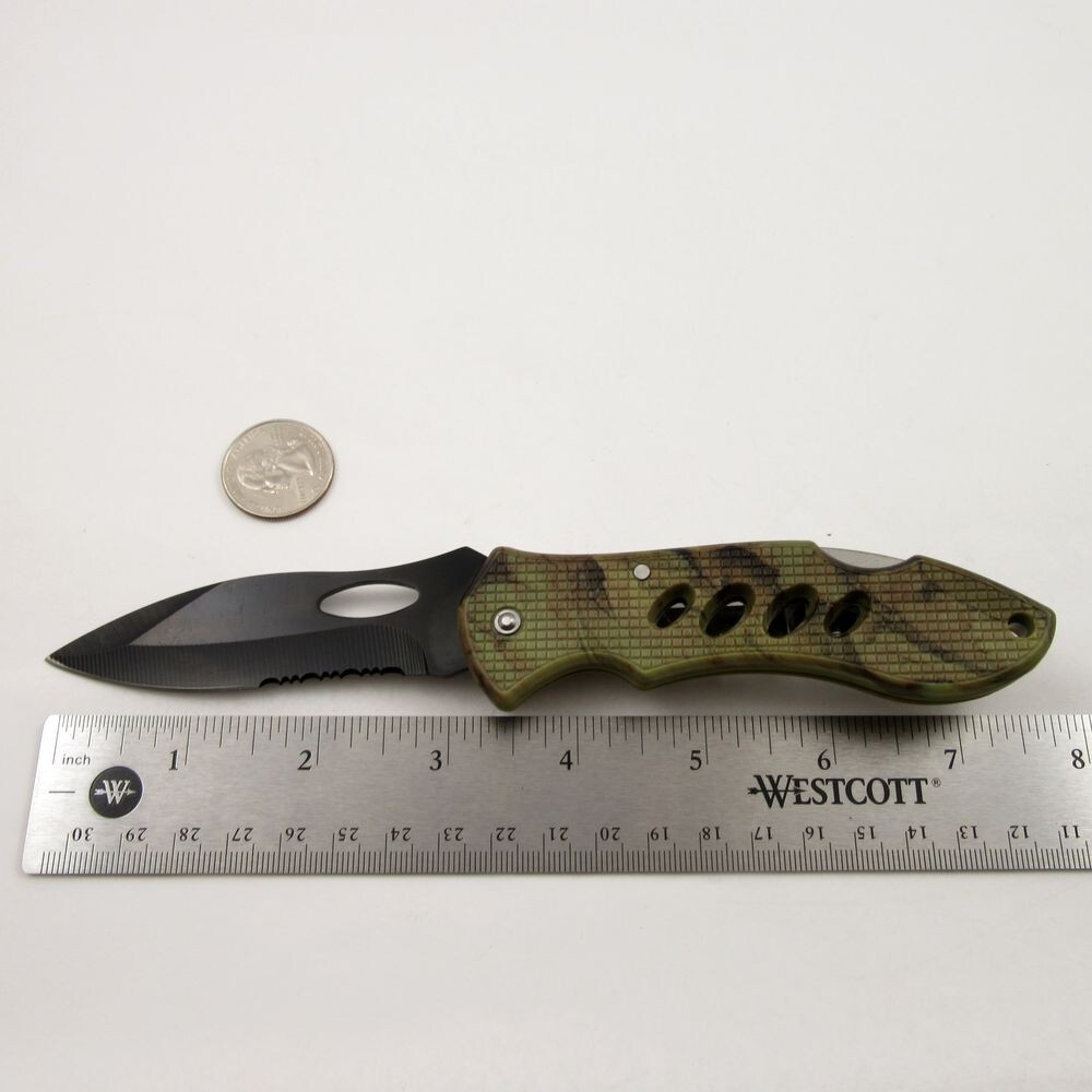 FOLDING POCKET KNIFE Forest Green Black Blade Tactical Lockback Serrated 210871