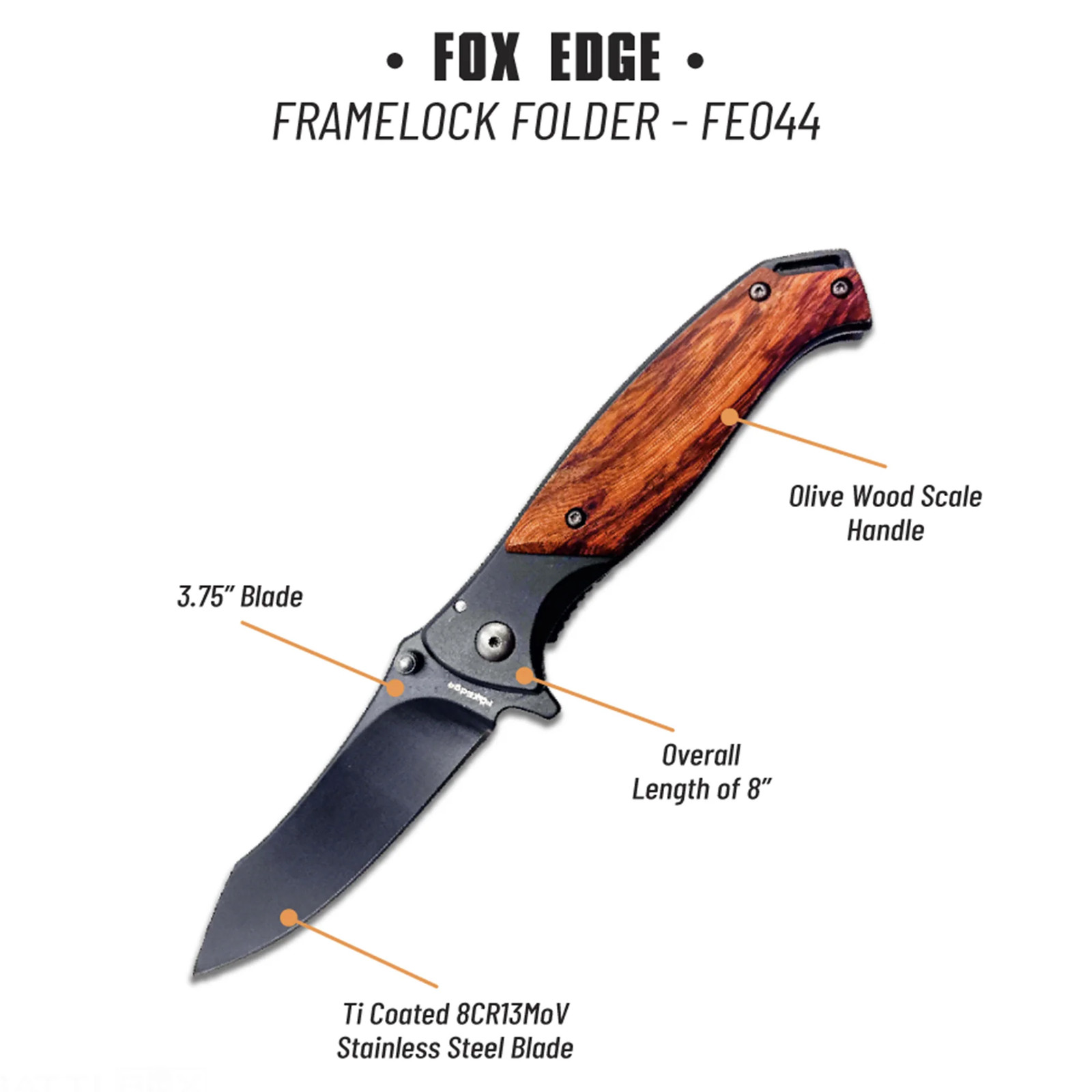 Fox Edge FE044 3.75″ Stainless Steel Blade Frame Lock EDC Folding Pocket Knife