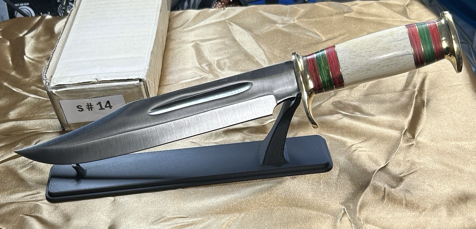 Hunting Knife Fixed Blade 5in Stainless Wood Handle w/ Sheath S#14